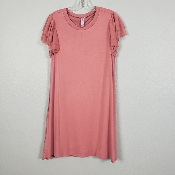 AYLA Flutter Tier Lace Sleeve Sheath Dress Sz L - Picture 1 of 8
